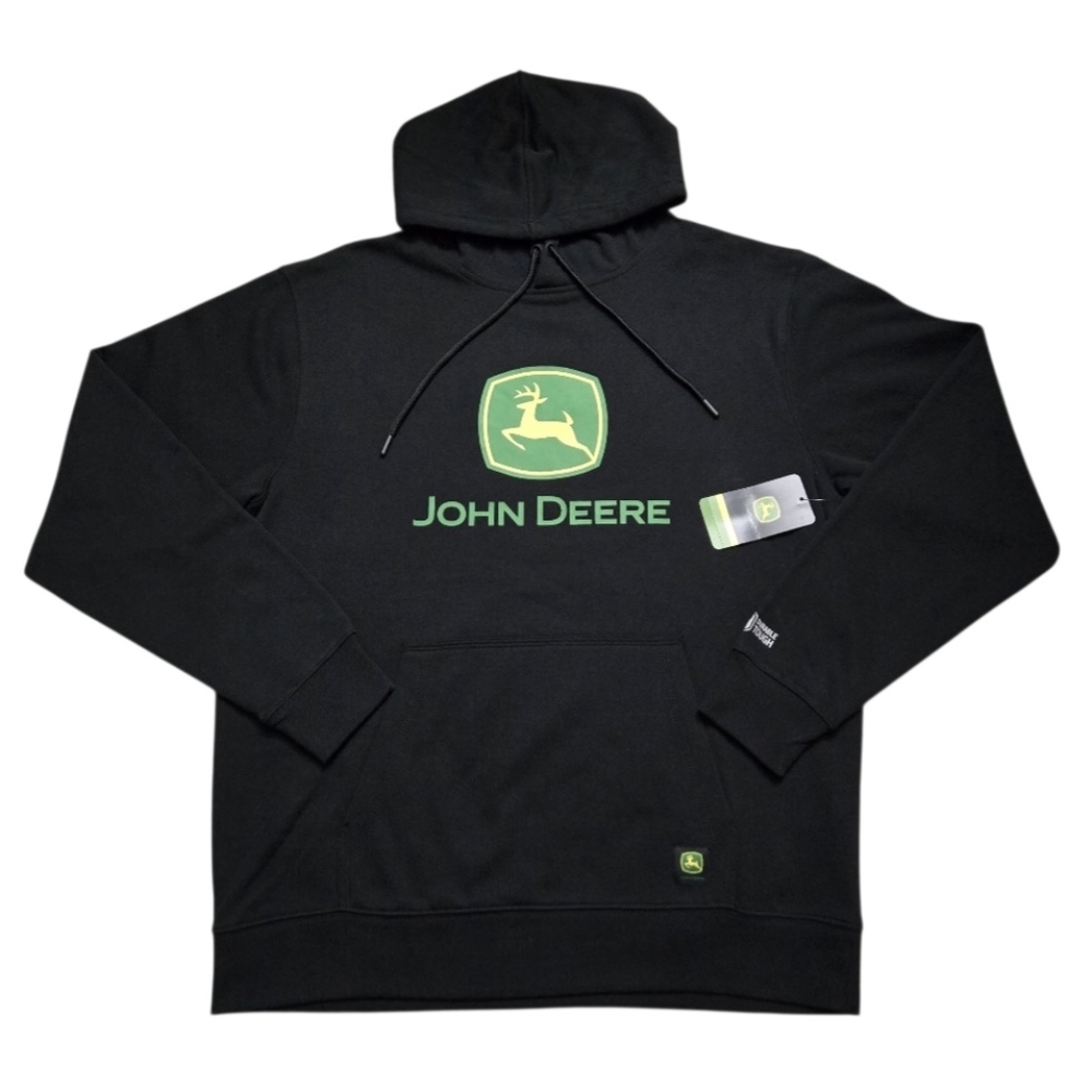 John Deere Men's Fleece Logo Hoodie in Black/ Green/ Yellow, Size Medium NWT!